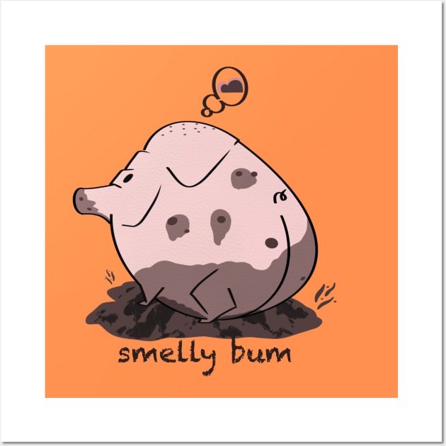 Smelly Bum Pig Cartoon Wall Art by Odd Creatures